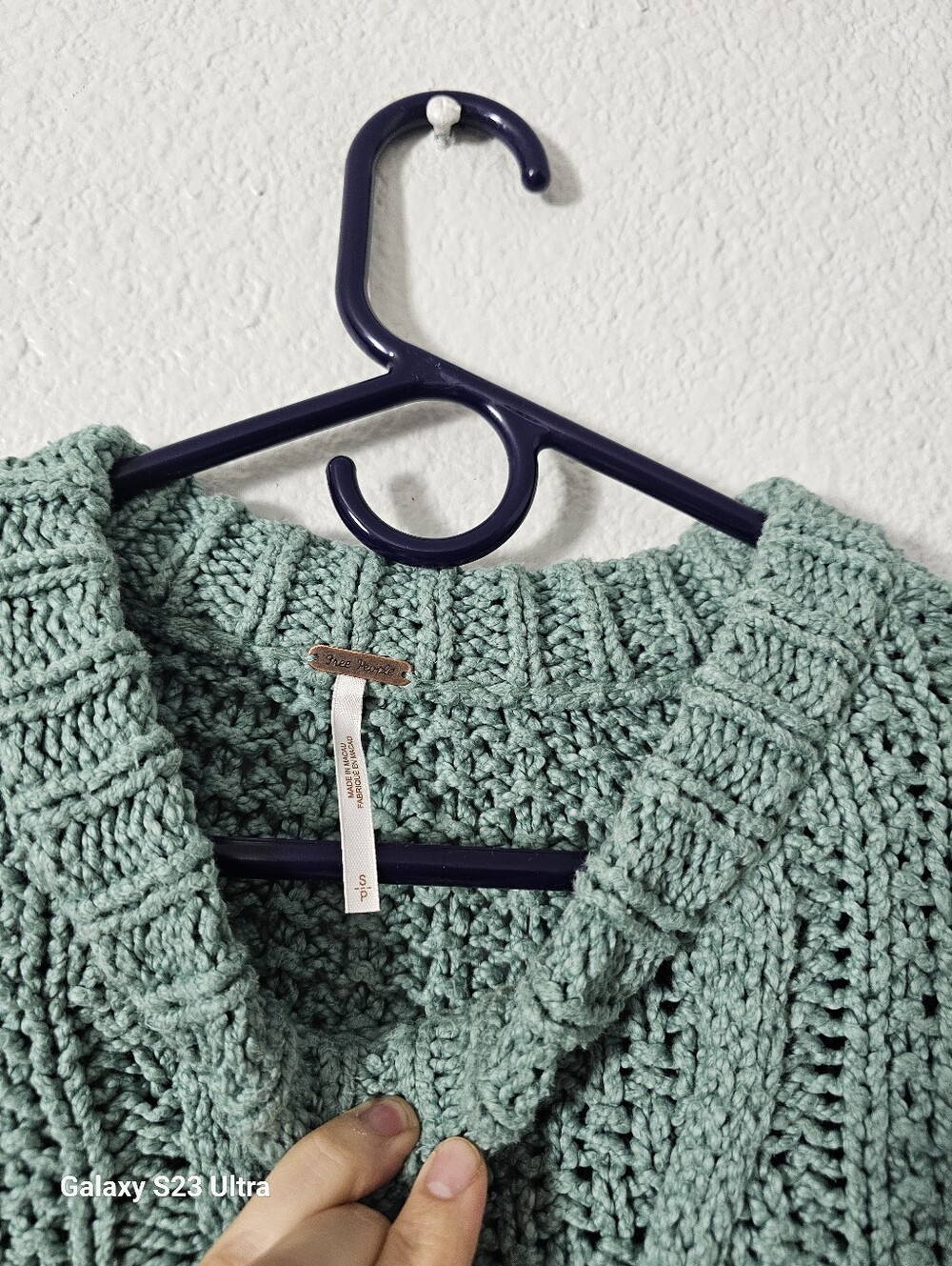 Free People Teal Cable Knit Cropped Sweater Sz S - Picture 4 of 8